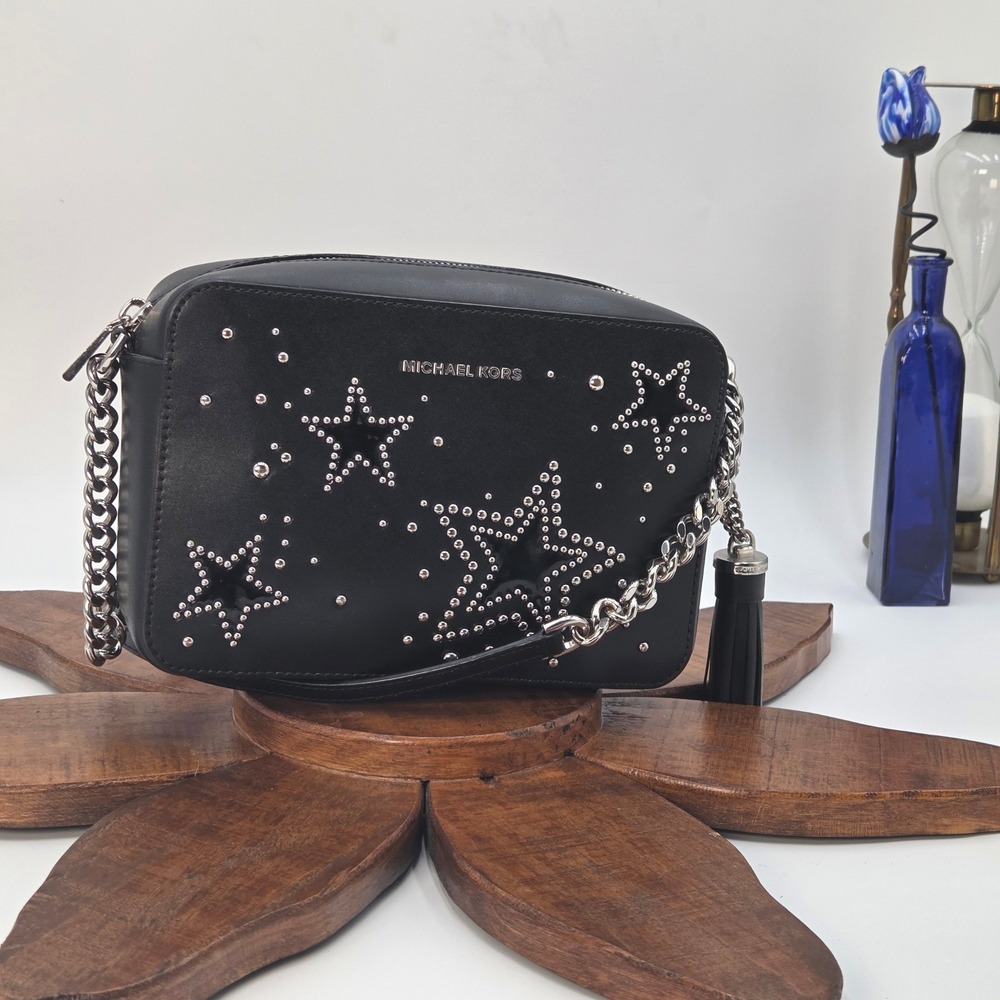Michael Kors Ginny Star Studded Crossbody Bag Structured Black Purse Grunge Punk